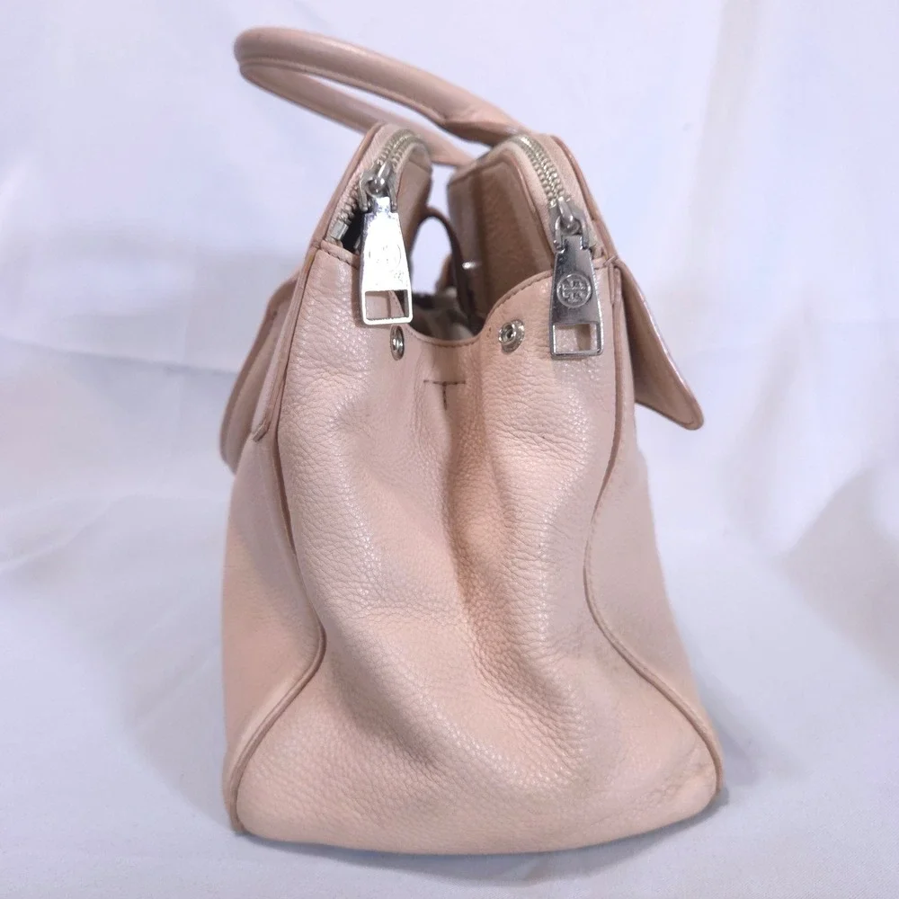 Tory Burch Mercer Dome Satchel Pebbled Leather Blush Pink Crossbody Turnlock